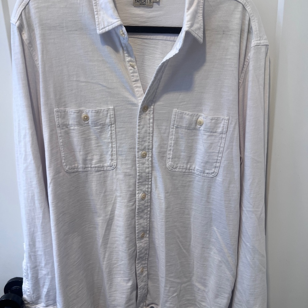 Faherty Long Sleeve Button-Up Shirt | Men’s Large | White | Organic Cotton